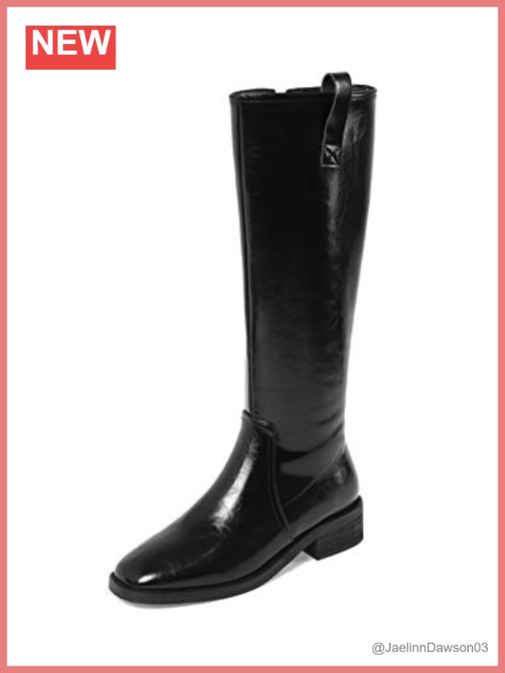 Handmade Genuine Leather Side Zip Low Block Heel Knee High Riding Boots Round